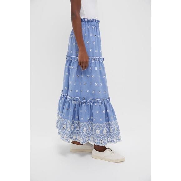 TUCKERNUCK Chambray Embroidered Prado Skirt Size L NWT Retail $148 Tuckernuck - Picture 6 of 8